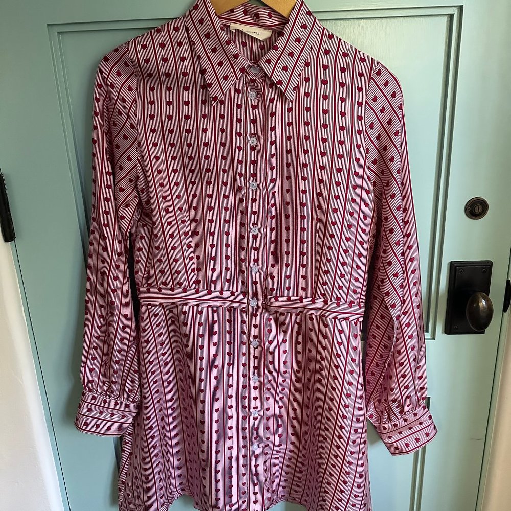 Heart print silk shirtdress by Lisou